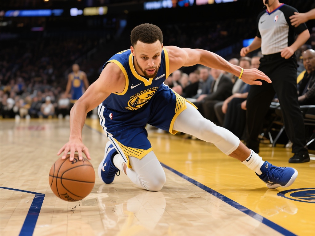 库里底线突破遭大腿冲击，调整后重返赛场